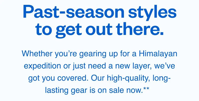 Past-season styles to get out there.