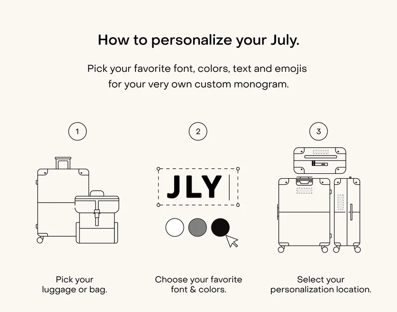 How to personalise your July. Pick your favourite font, colours, text and emojis  for your very own custom monogram.