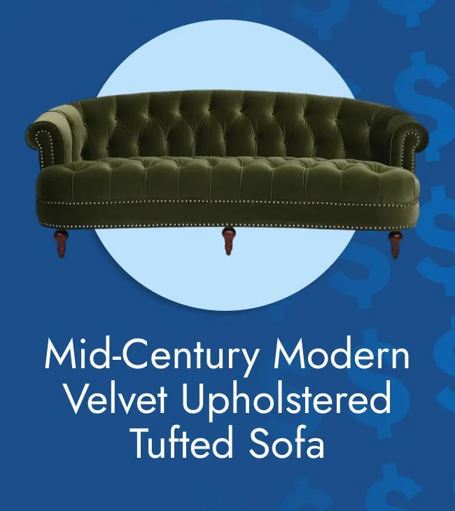 Mid-century modern velvet upholstered tufted sofa