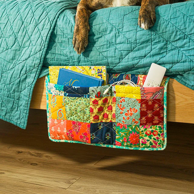 Repurposed Quilted Sari Bedside Caddy