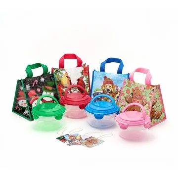 LocknLock Set of 4 Bowls w/ Handle Lids & Holiday Bags