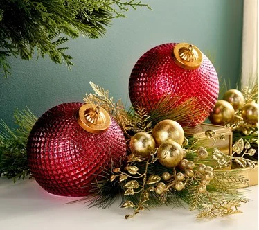 Set of (2) 6" Diamond Glass Tabletop Ornaments by Valerie