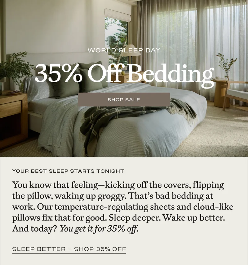 35% Off Bedding for WORLD SLEEP DAY