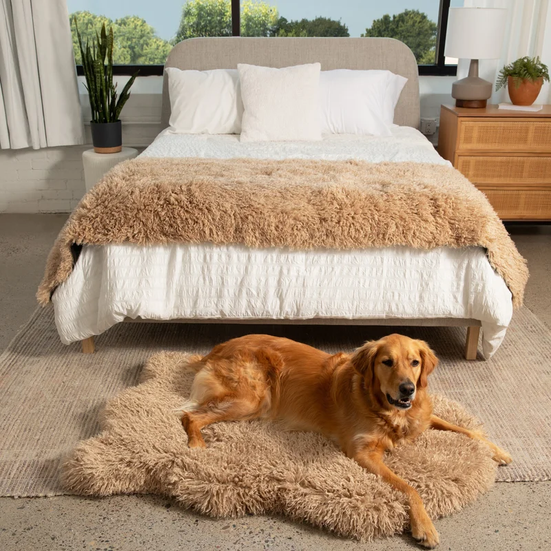 Image of PupRug™ Luxe Faux Fur Orthopedic Dog Bed -  Plush Sheep Tan