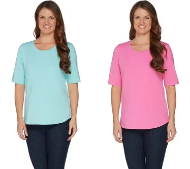 Denim & Co. Essentials Perfect Jersey 2-Pack Elbow Sleeve Tops
