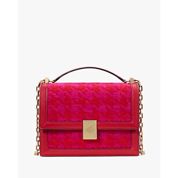 Deco Houndstooth Chenille Chain Shoulder Bag