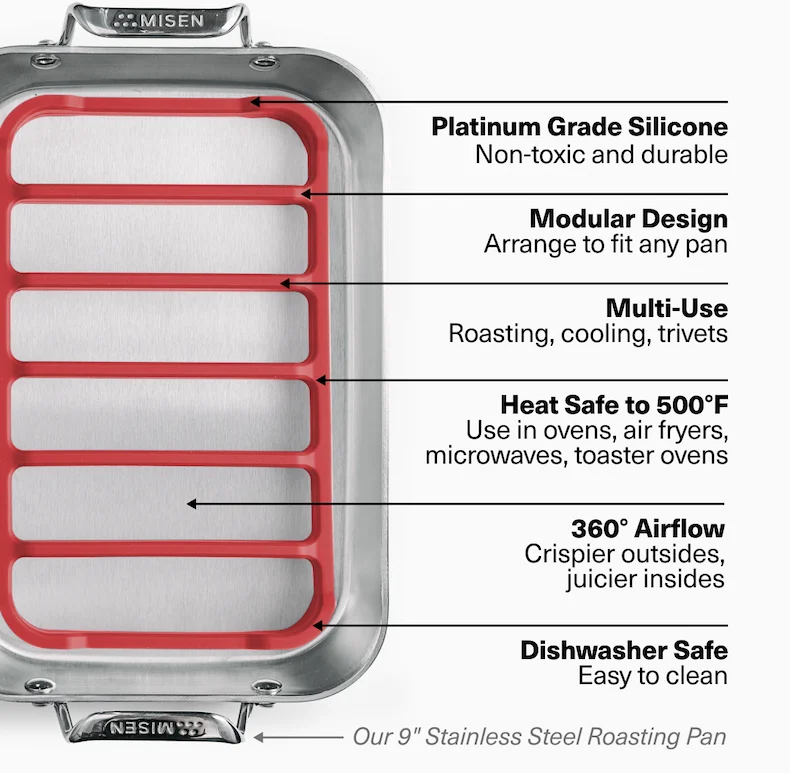 Silicone roasting rack being used on the roasting pan