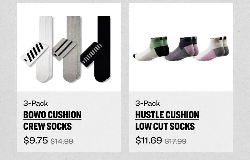 3-Pack Bowo Cushion Crew Socks and 3-Pack Hustle Cushion Low Cut Socks on Sale!
