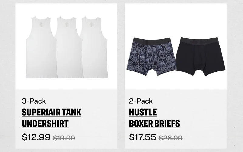 3-Pack Superiair Tank Undershirt & 2 Pack Hustle Boxer Briefs on Sale!