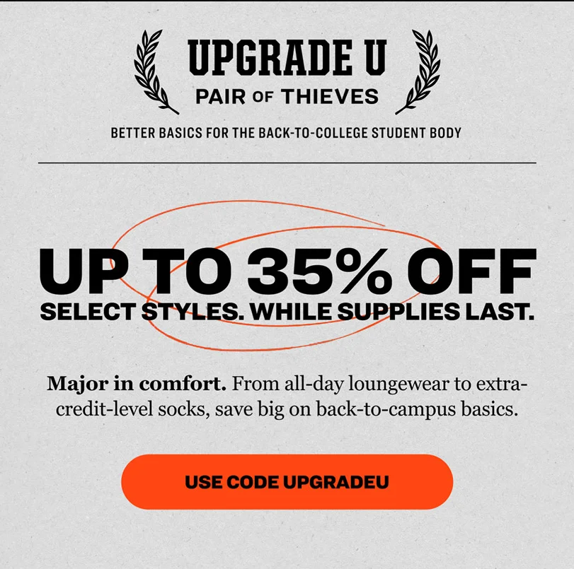 Up to 35% off select styles while supplies last with code UPGRADEU