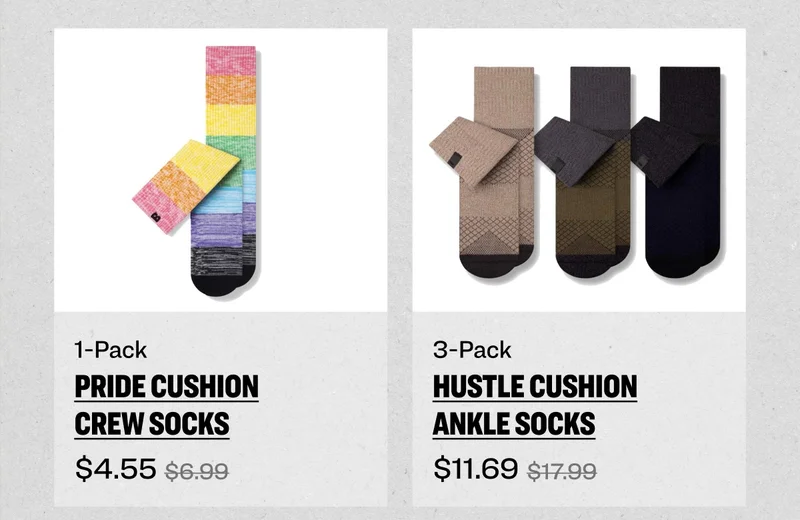 Pride Cushion Crew Socks and 3-Pack Hustle Cushion Ankle Socks on Sale!