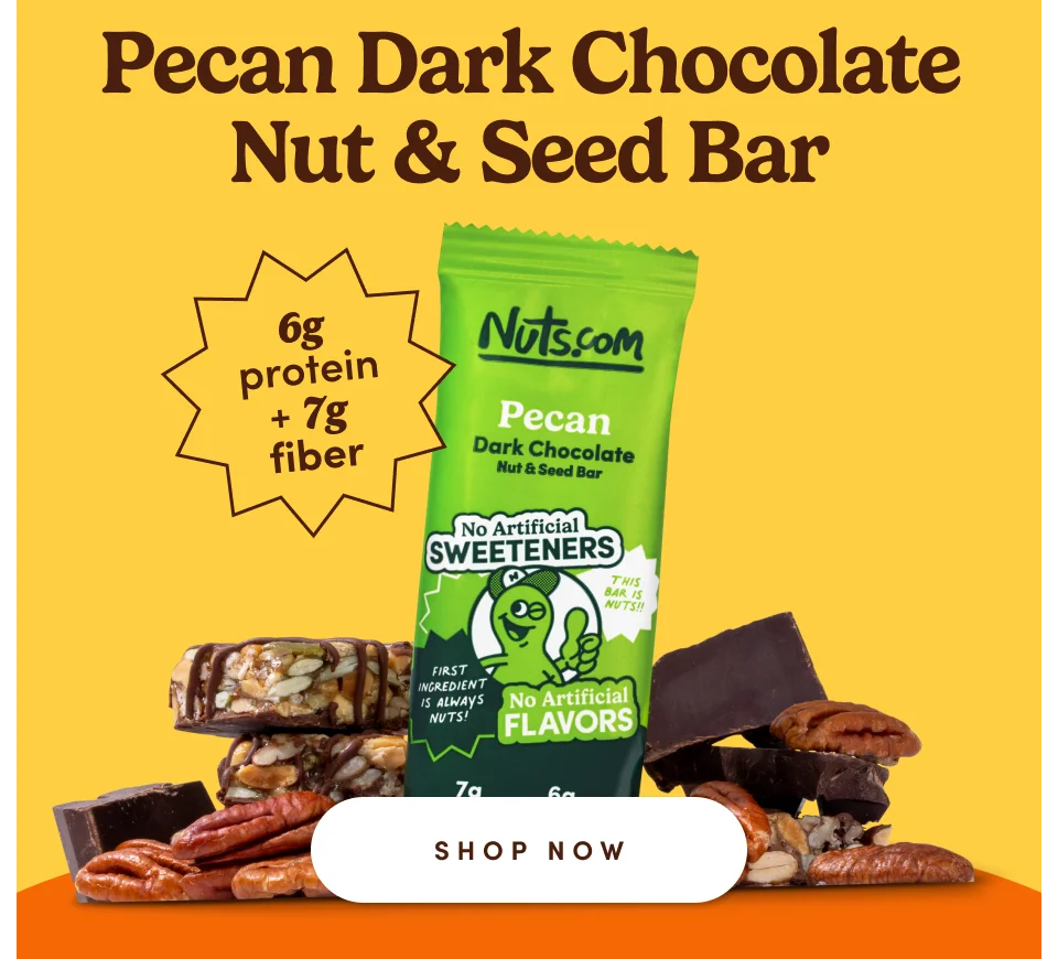 Pecan Dark Chocolate Nut & Seed Bar; Shop now Pecan Dark Chocolate Nut & Seed Bar; Shop now