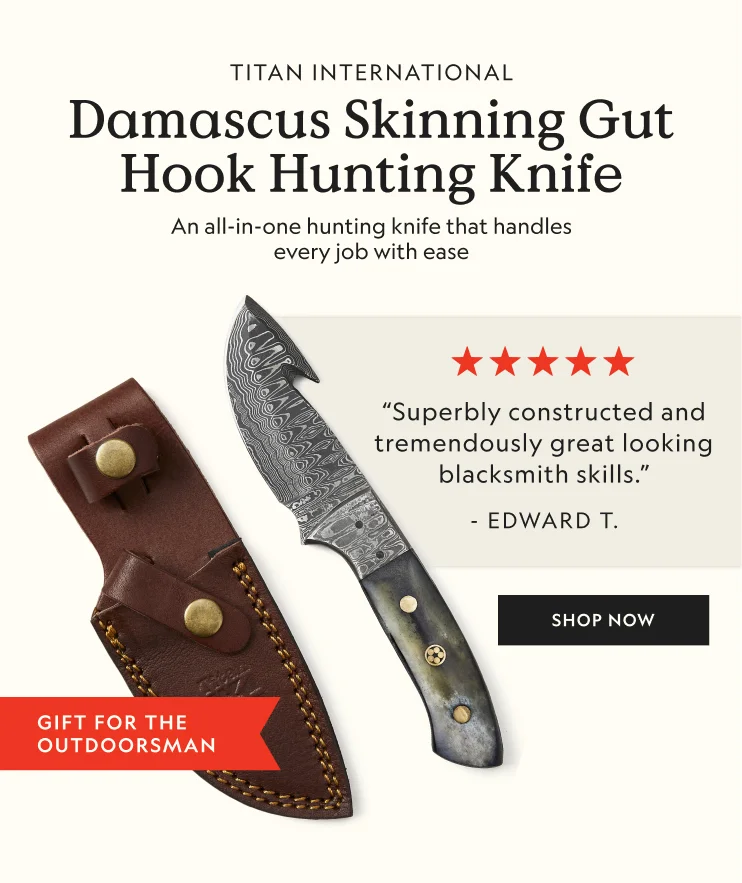 Damascus Skinning Gut Hook Hunting Knife