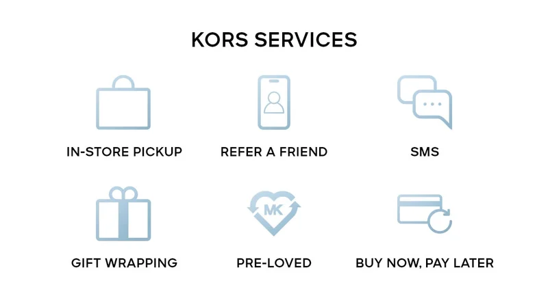 KORS SERVICES IN-STORE PICKUP | REFER A FRIEND | SMS | GIFT WRAPPING | PRE-LOVED | BUY NOW, PAY LATER