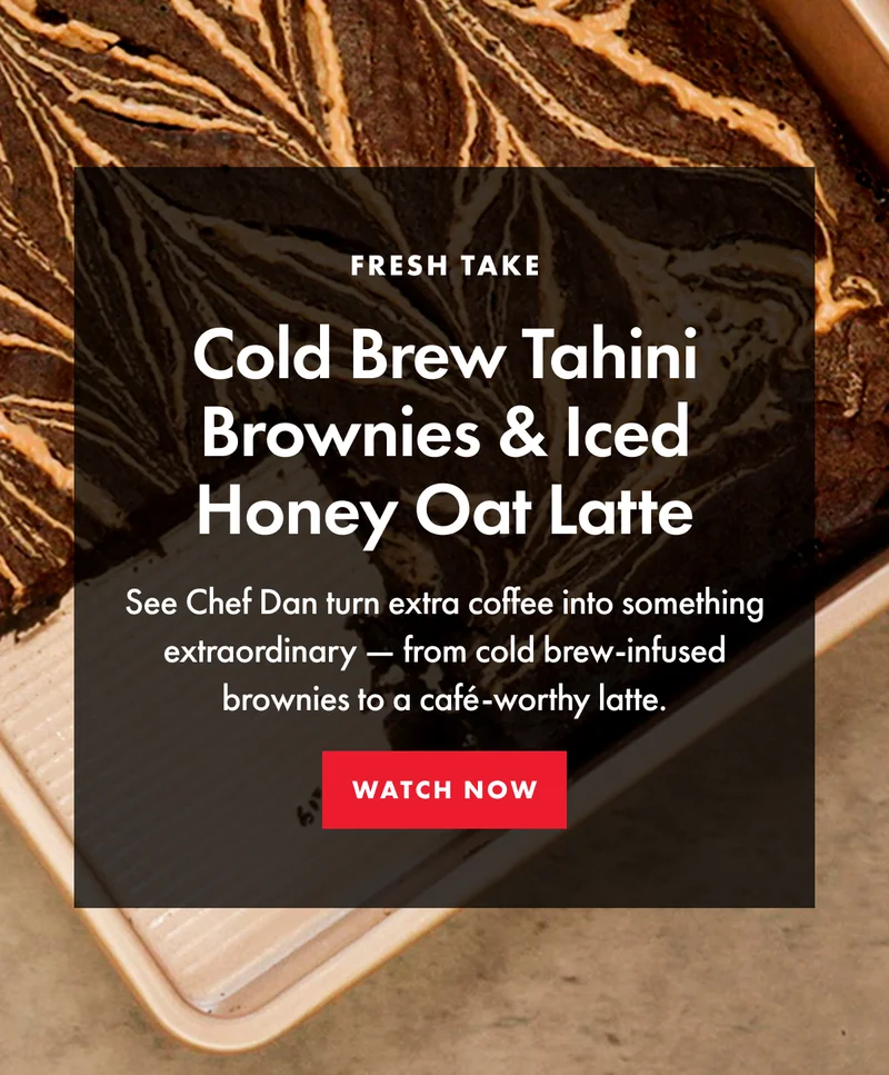 Cold brew tahini brownies and iced honey oat latte