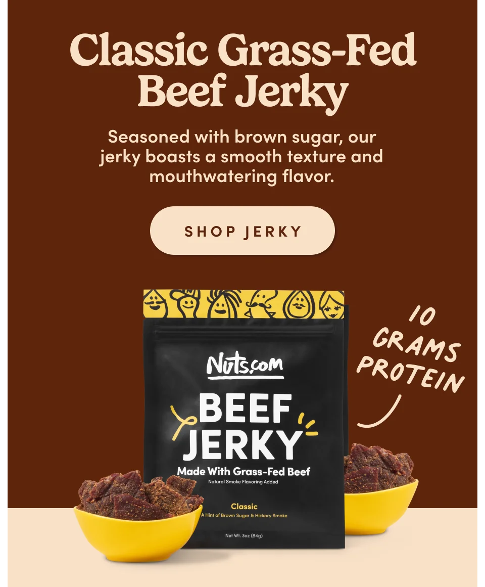 Classic Grass-Fed Beef Jerky: Seasoned with brown sugar, our jerky boasts a smooth texture and mouthwatering flavor. 10g Protein