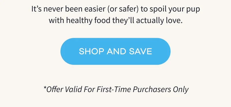 It’s never been easier (or safer) to spoil your pup with healthy food they’ll actually love. | SHOP AND SAVE | *Offer Valid For First-Time Purchasers Only