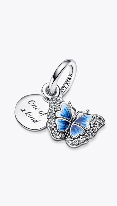 Blue Butterfly & Quote Double Dangle Charm