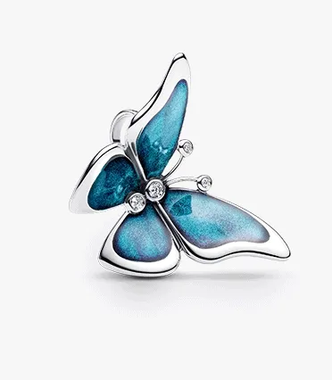 Butterfly sterling silver charm with clear cubic zirconia, black, teal and purple enamel
