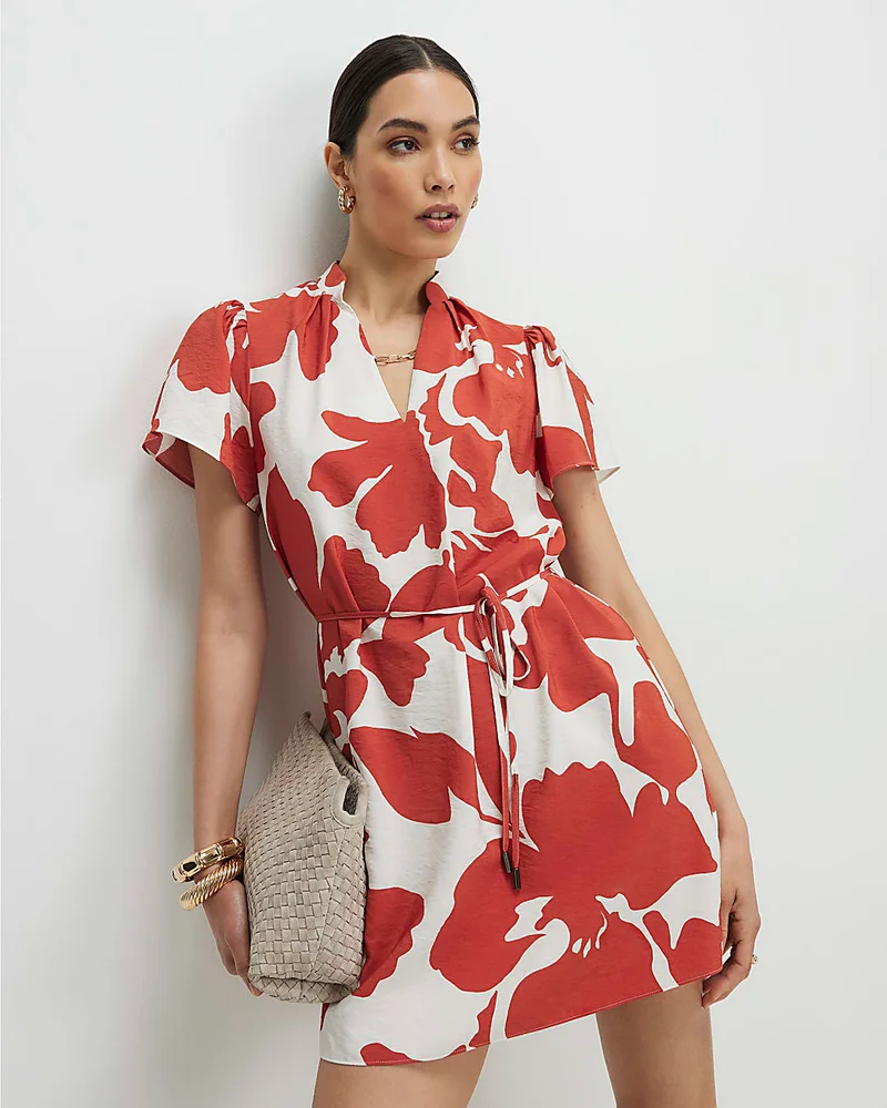 Womens Orange Abstract Print Mini Shift Dress