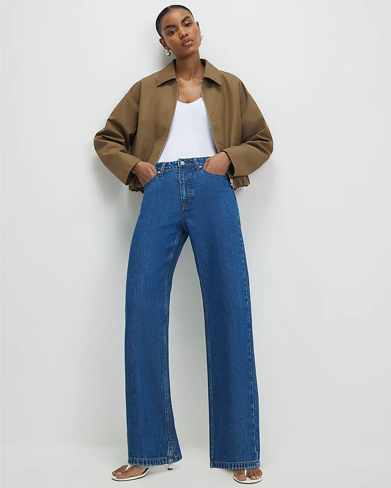 Womens Blue Relaxed Straight Leg Jeans