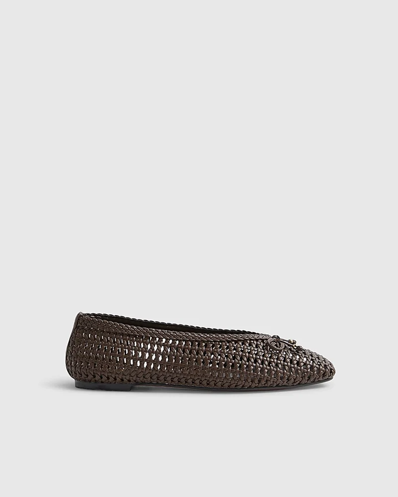 Womens Brown Woven Ballet Pumps