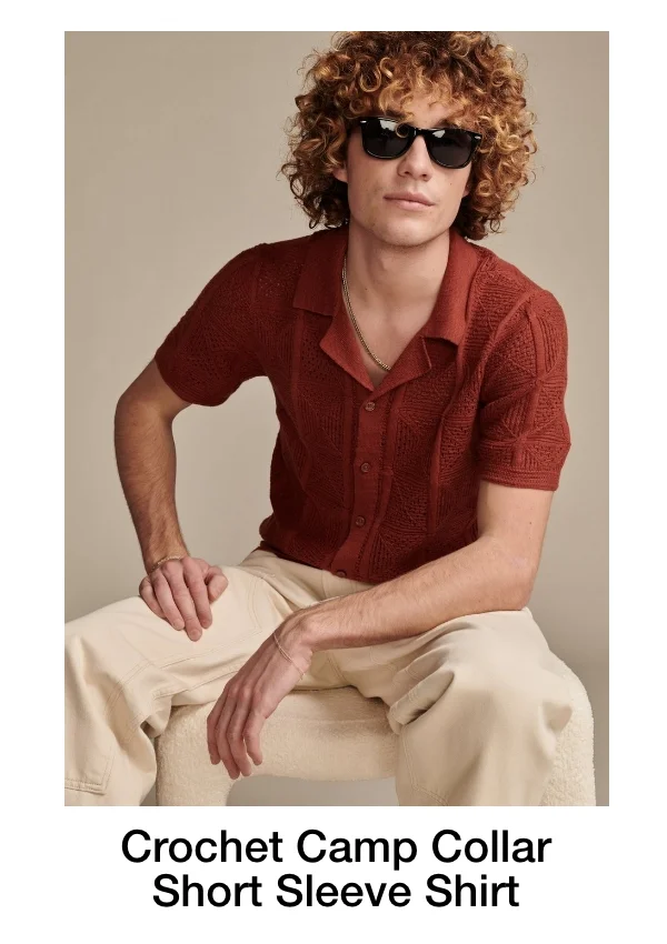 Crochet Camp Collar Short Sleeve Shirt
