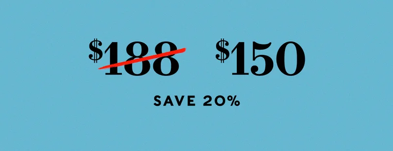 Original Retail: $188, NOW: $150 (save 20%)