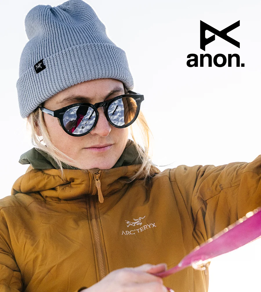 Close-up shot of the Anon Advocate Sunglasses in black on a female rider