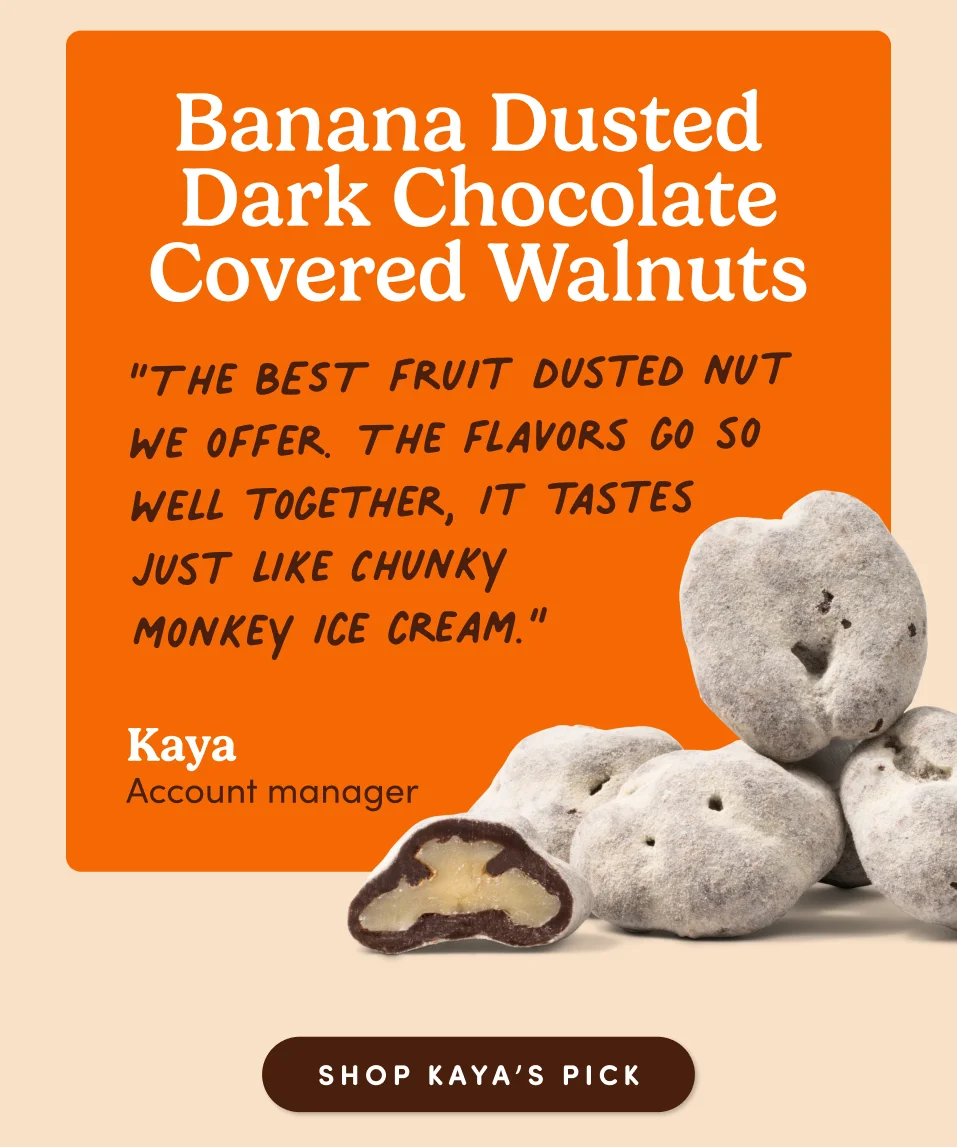 Banana Dusted Dark Chocolate Covered Walnuts