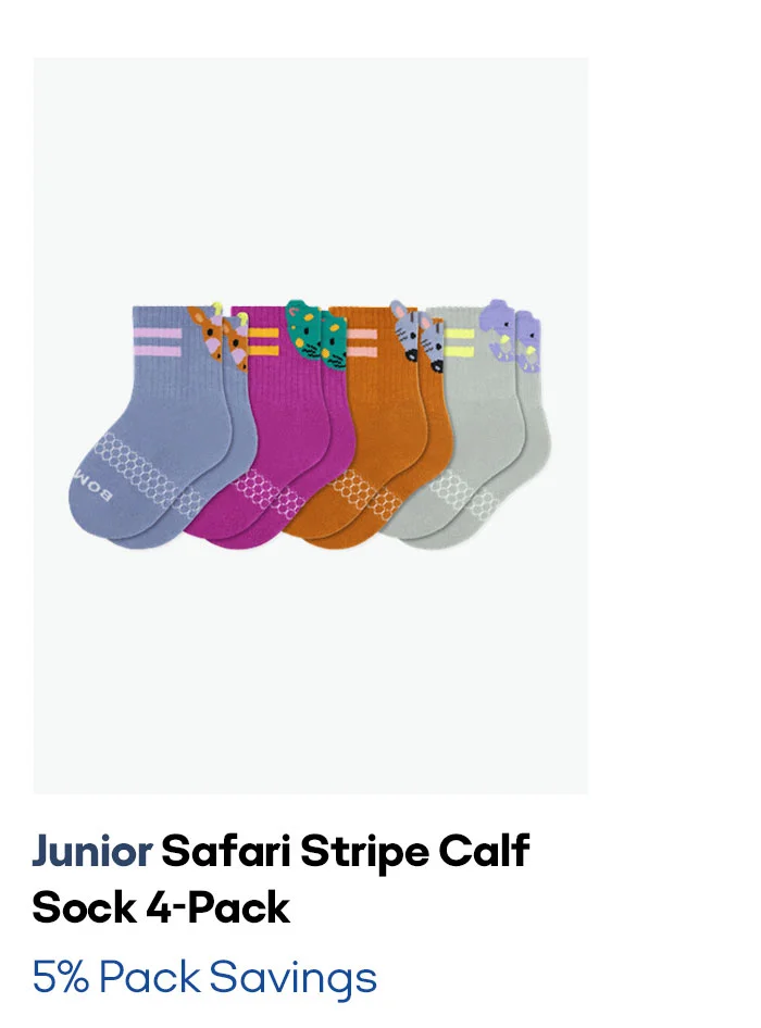 Junior Safari Stripe Calf Sock 4-Pack 5% Pack Savings