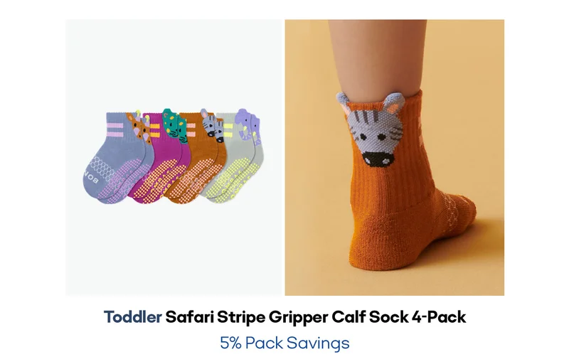 Toddler Safari Stripe Gripper Calf Sock 4-Pack 5% Pack Savings