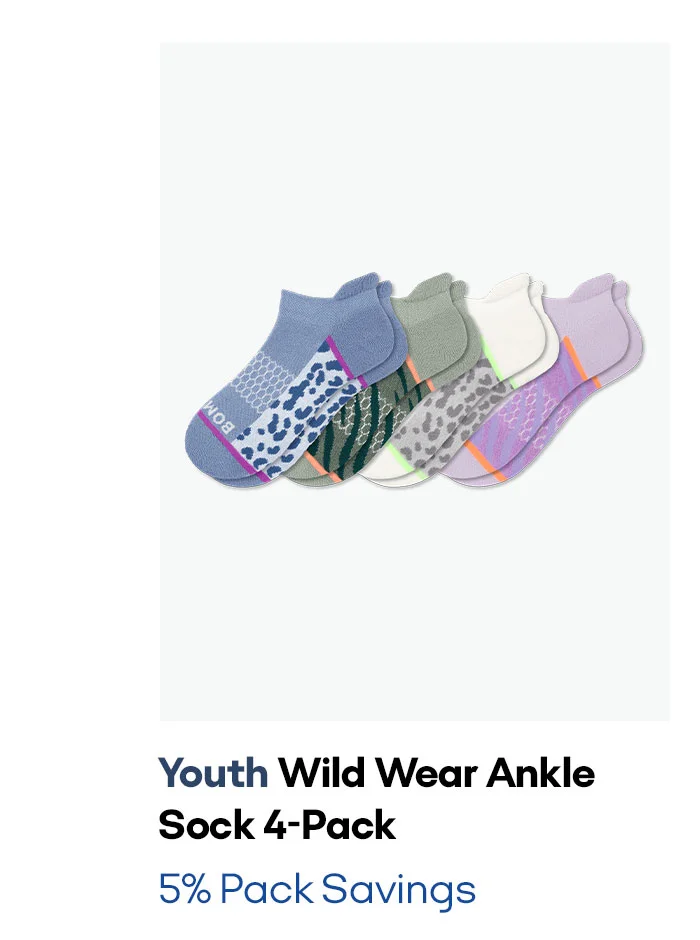 Youth Wild Wear Ankle Sock 4-Pack 5% Pack Savings