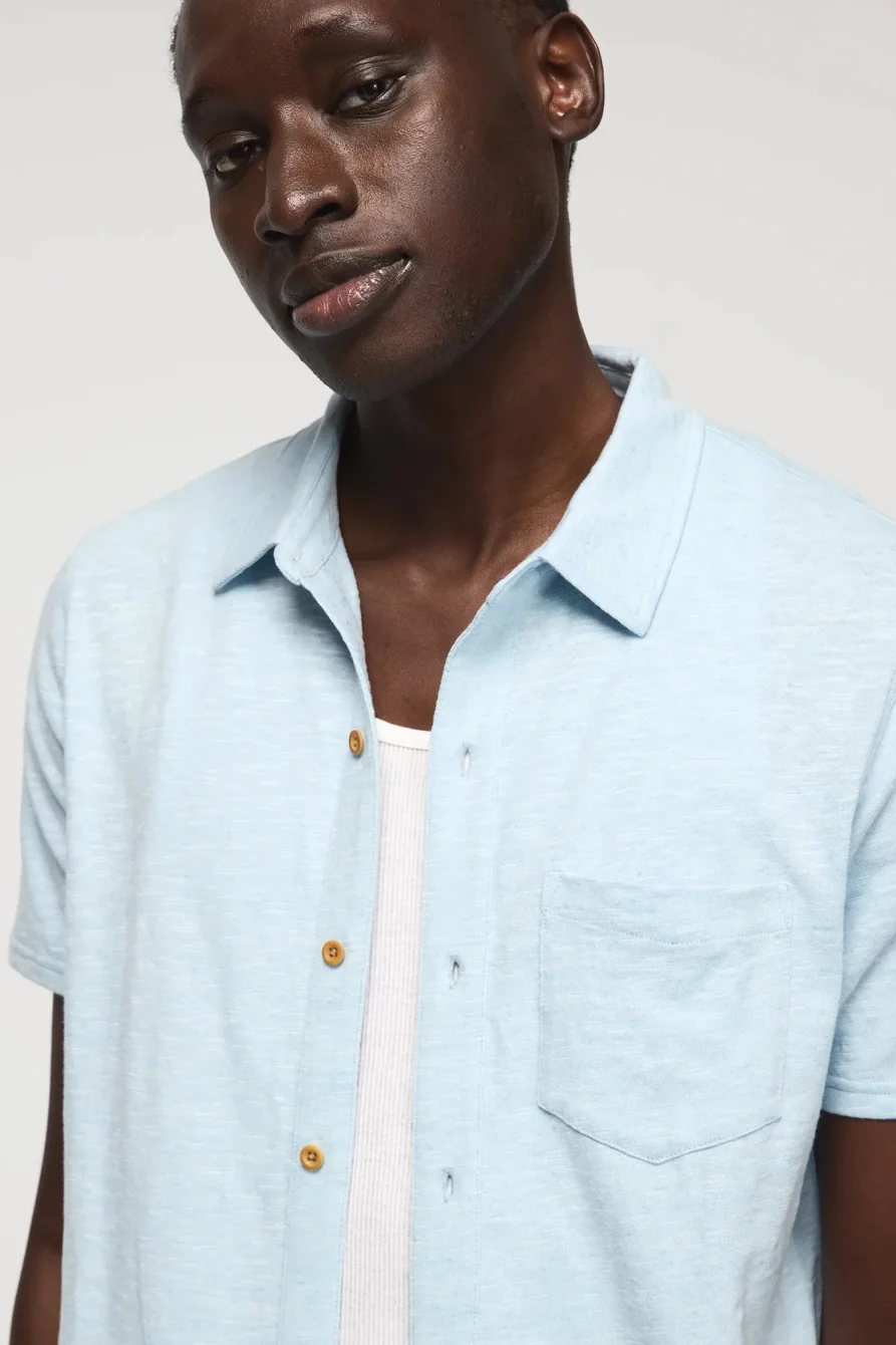 Image of Lucky Brand Linen Knit Button Up Shirt - Men's Clothing Outerwear Shirt Jackets in Bright White