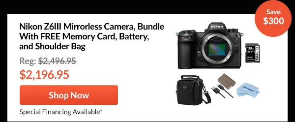 Nikon Z6III Mirrorless Camera, Bundle   With FREE Memory Card, Battery, and Shoulder Bag