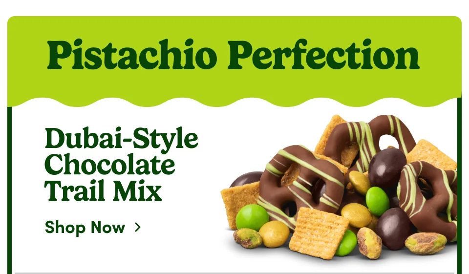 Pistachio Perfection | Dubai-Style Chocolate Trail Mix; Shop Now