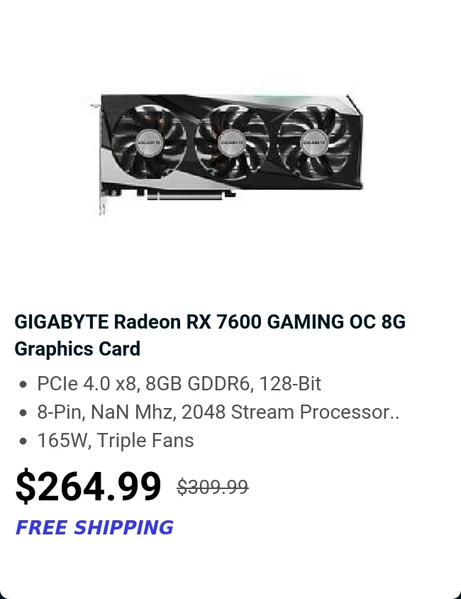 GIGABYTE Radeon RX 7600 GAMING OC 8G Graphics Card