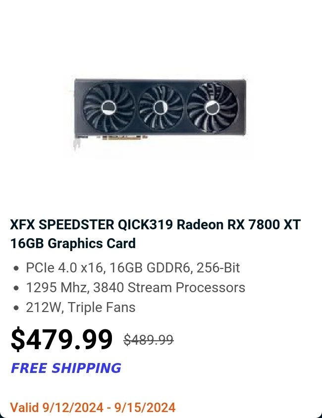 XFX SPEEDSTER QICK319 Radeon RX 7800 XT 16GB Graphics Card