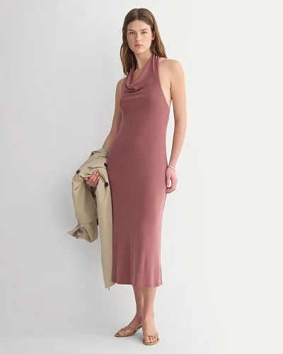 Image | Cowlneck Halter Dress in Butterknit | Washed Henna