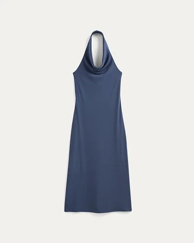 Image | Cowlneck Halter Dress in Butterknit | Washed Navy