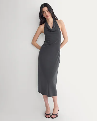 Image | Cowlneck Halter Dress in Butterknit | Black