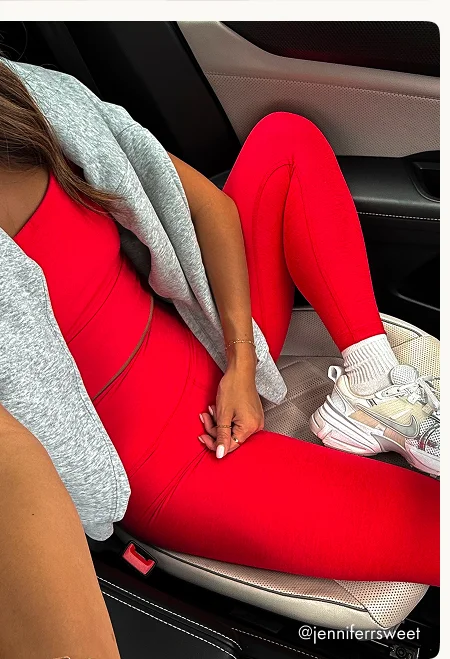 Spacedye Caught In The Midi High Waisted Legging in Candy Apple Red Heather