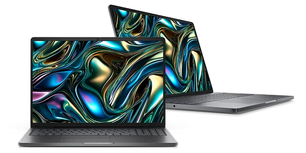Two Dell Pro 16 Laptop computers on a dark gray background.