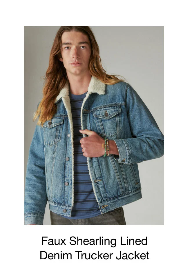 Faux Shearling Lined Denim Trucker Jacket
