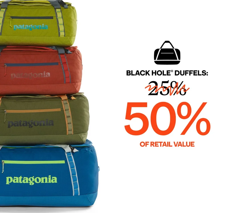 black hole® duffels: 50% of retail value
