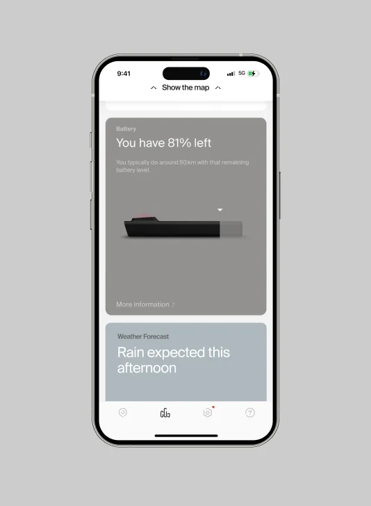 A representation of the Cowboy app display showing the battery meter.
