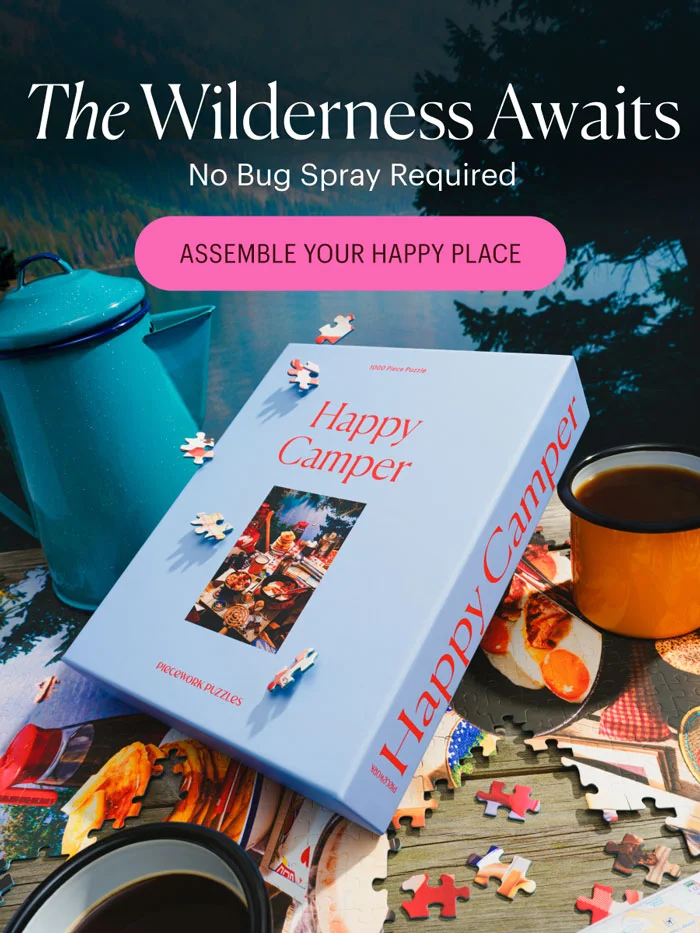New! Happy Camper - The Wilderness Awaits - No bug spray required. Assemble Your Happy Place