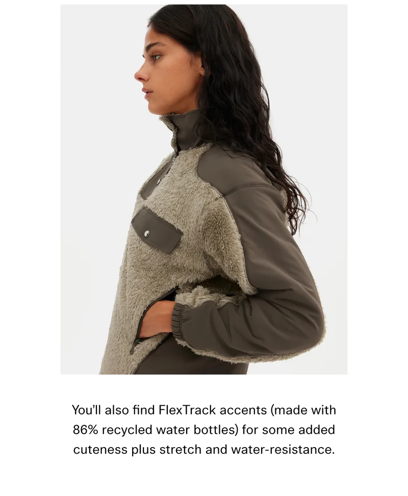 You’ll also find FlexTrack accents (made with 86% recycled water bottles) for some added cuteness plus stretch and water-resistance.