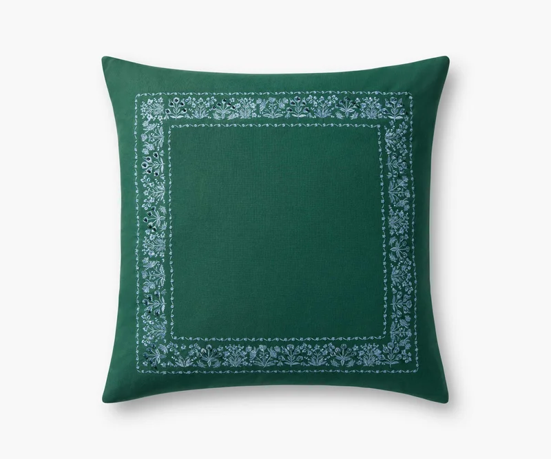 Image of Estee Border Embroidered Pillow - Hunter