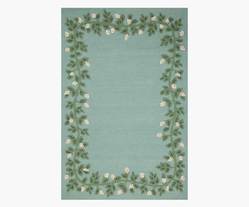 Image of Highgrove Climbing Vines Wool Hooked Rug - Blue